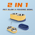 2 in 1 Haustier Slow Freeding Bowl Stahl Doppelschalen Haustier Kombination Lebensmittel Wasserschale